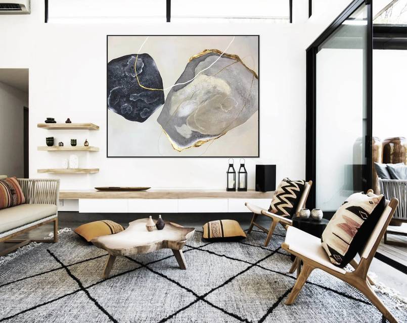 Black Giant White Abstract Canvas Artwork P4CJV wall art